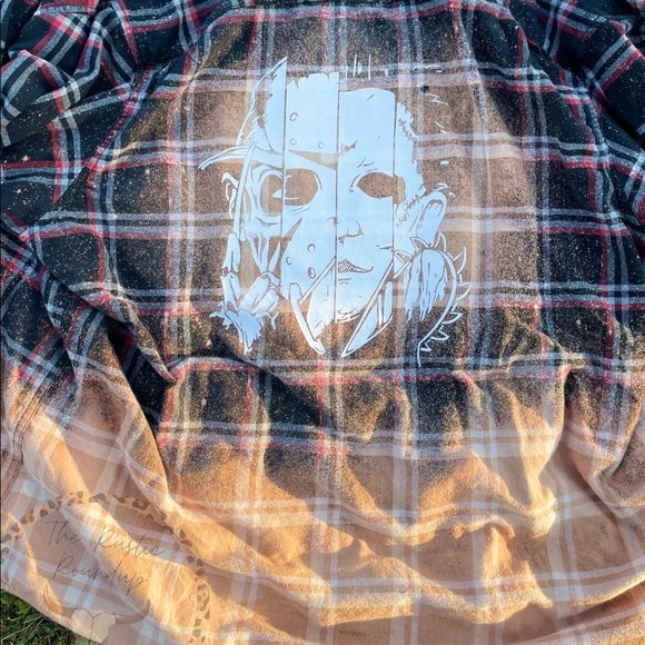 2X Michael Myers Freddy Krueger Hand Distressed Bleached Flannel Button Up Shirt - Picture 1 of 1